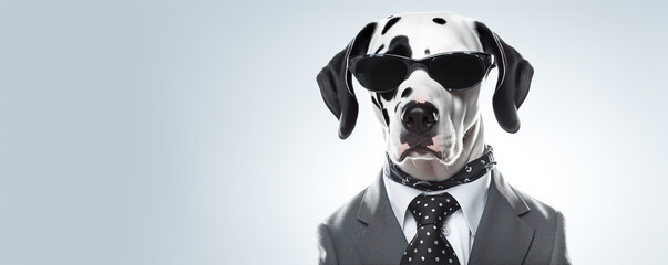 Dalmatian Dog Wearing Sunglasses and Suit