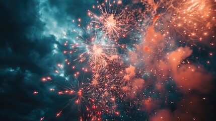 Fototapeta premium Fireworks in night sky. ai generated
