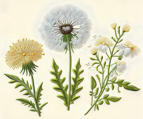 Obraz premium Flower embroidery with various colored threads on a light yellow background