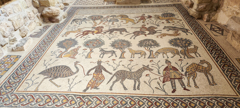 Oldest floor mosaic on church at mount Nebo, Jordan