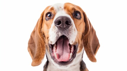 Curious Beagle with Excited Expression on Isolated White Background