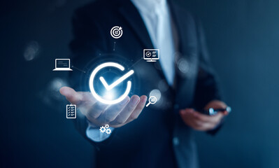 Standardization concept, Guarantee, Standards, ISO certification and satisfaction, service experience, show the standards of products and services.