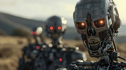 Fototapeta premium An innovative garden attraction features robotic cowboys and zombies in a continuous battle