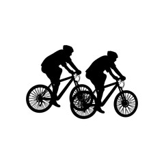 silhouette of two people cycling together vector illustration