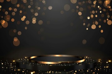 Abstract black gold podium empty room 3d shape with spot light design for product display presentation studio concept minimal wall scene  illustration.
