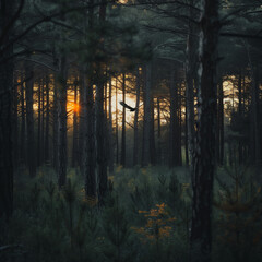 Bird in the forest at dusk