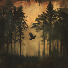 Bird in the forest at dusk