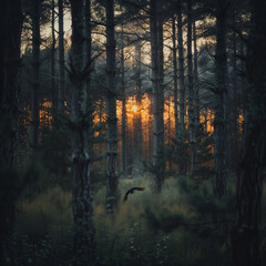 Bird in the forest at dusk