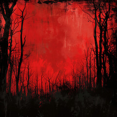 Vecror image of forest on the red background
