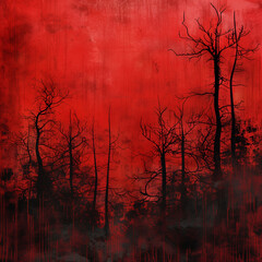 Vecror image of forest on the red background