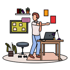 Physical Fitness During Work Breaks concept, Standing Workplace Wellness Intervals vector color design, corporate wellbeing symbol, Sedentary lifestyle sign, self serving behaviors stock illustration