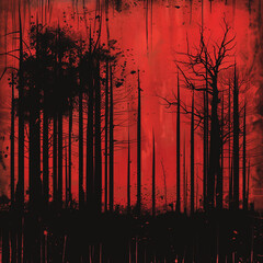 Vecror image of forest on the red background
