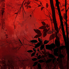 Vecror image of forest on the red background