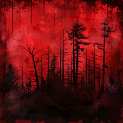 Vecror image of forest on the red background
