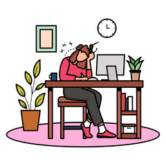 Suffering from neck pain and headache due bad posture concept, employee struggling with a workload vector design, corporate wellbeing symbol, Sedentary lifestyle sign, self serving behaviors stock