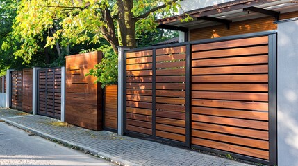 Modern wooden fence for a country house.