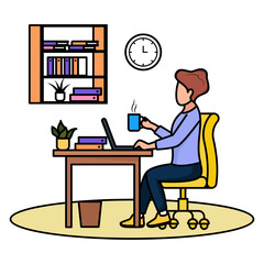 Fototapeta premium Lady manager Sitting at his desk with Correct Posture concept, promoting a healthy alignment of her spine vector design, corporate wellbeing symbol, Sedentary lifestyle sign, office syndrome stock