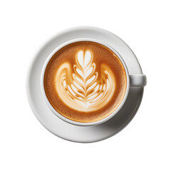 A cup of coffee with a leaf design