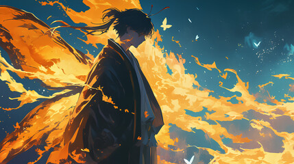 Fototapeta premium Butterfly man with fire powers