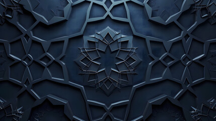 Islamic background minimalism. dark blue 3D Islamic geometric pattern with layered structures and intricate details perfect for contemporary Muslim digital backgrounds and design projects designed 