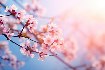 Obraz premium blurred background with branches and cherry blossoms with generative ai