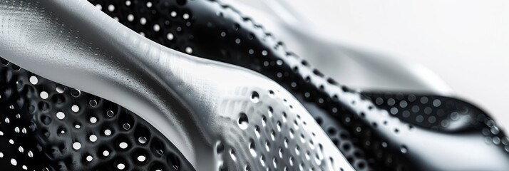 Obraz premium une courbe de luxe abstraites un cotÃ© noir et un cotÃ© blanc avec un trait chrome courbÃ© pour les sÃ©parer - element dark metal, une dÃ©coration Ã effet de points en relief sur la partie noir, texu