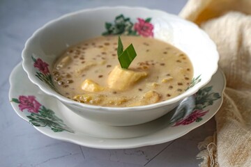 Pengat pisang, a Malay traditional dessert made of banana cooked with palm sugar and coconut milk.