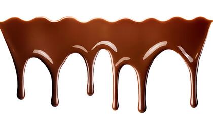 Melted brown chocolate dripping on transparent background