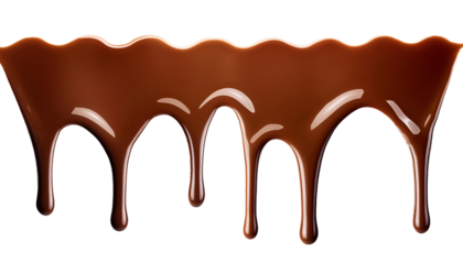 Melted brown chocolate dripping on transparent background