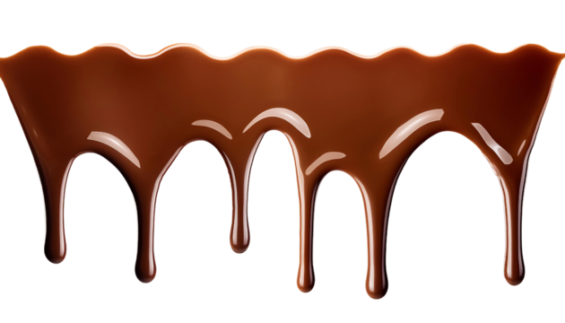 Melted brown chocolate dripping on transparent background