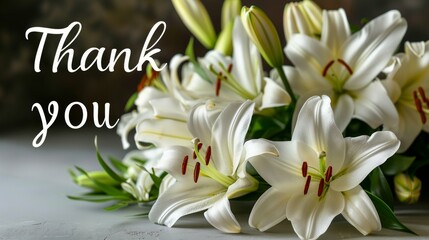 A Bouquet Of White Lilies Expressing Gratitude On A Grey Background. Generative AI