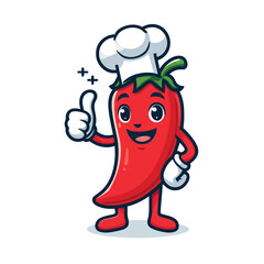 cartoon chili pepper mascot with chef costume giving a thumbs up