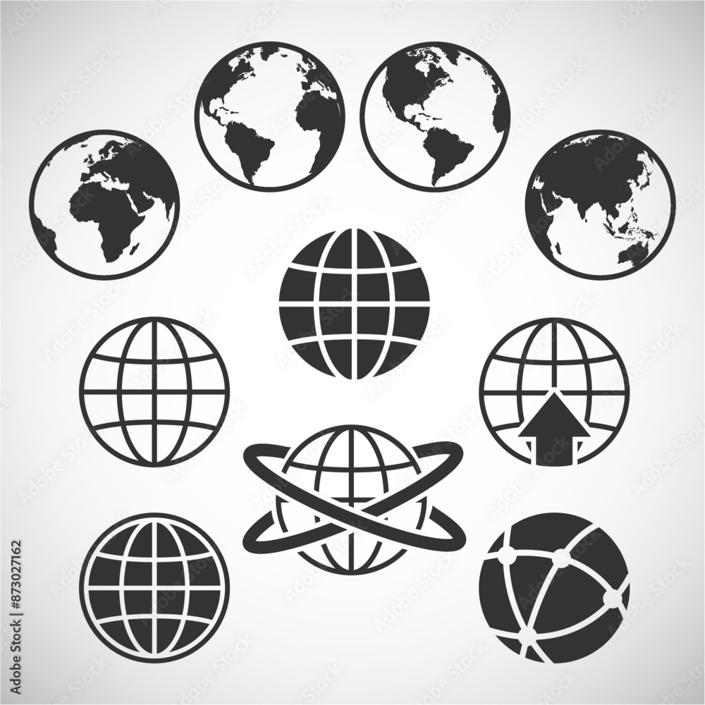 Wall mural set of globes icon. simple line globe icon. go to web symbol icon vector illustration
