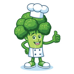 broccoli mascot character in chef costume giving thumbs up