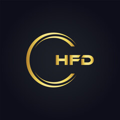 HFD logo. H F D design. White HFD letter. HFD, H F D letter logo design. H F D letter logo design in GOLD, GOLDEN LOGO, THREE, style. letter logo set in one artboard. H F D letter logo vector design.	