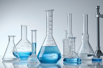 Laboratory Glassware with Blue Liquid
