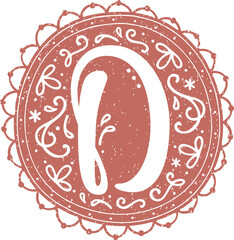Decorative floral monogram in european old folk design lace doilies collage scrapbook rustic texture initial capital letter alphabet d