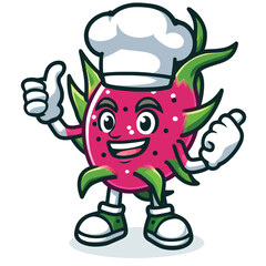 dragon fruit mascot character in chef costume giving thumbs up