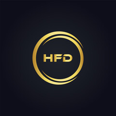 HFD logo. H F D design. White HFD letter. HFD, H F D letter logo design. H F D letter logo design in GOLD, GOLDEN LOGO, THREE, style. letter logo set in one artboard. H F D letter logo vector design.	