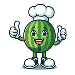 melon fruit mascot character in chef costume giving thumbs up