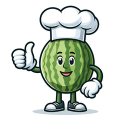 Cute melon fruit cartoon mascot wearing chef costume
