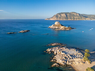 Fototapeta premium Aerial view of early christian basilica archeological site, Kos island, Greece. 