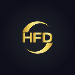 HFD logo. H F D design. White HFD letter. HFD, H F D letter logo design. H F D letter logo design in GOLD, GOLDEN LOGO, THREE, style. letter logo set in one artboard. H F D letter logo vector design.	