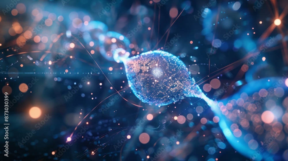 Poster a digital illustration depicting the concept of quantum entanglement, showcasing the intertwined con