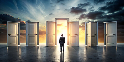 Fototapeta premium a man deciding which door to enter