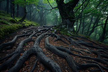 Fototapeta premium Enchanted Forest Path with Tree Roots