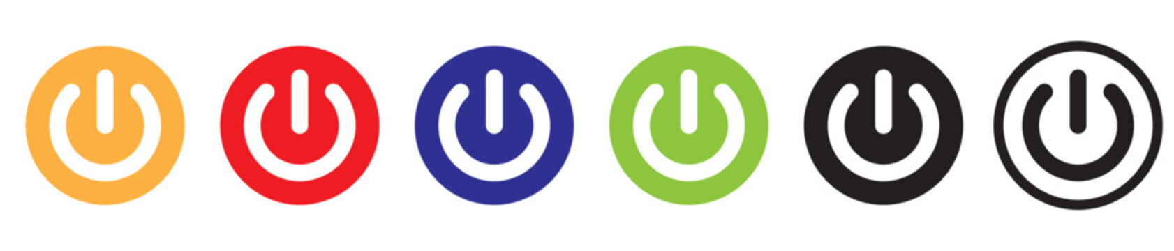 Turn on and turn off power button in different colors for mobile applications and websites. Vector illustration.