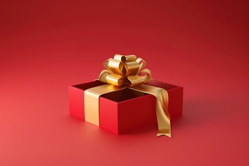 Black Friday Sale and Christmas presents concept. Gift box with black ribbon on red satin textile, close up view