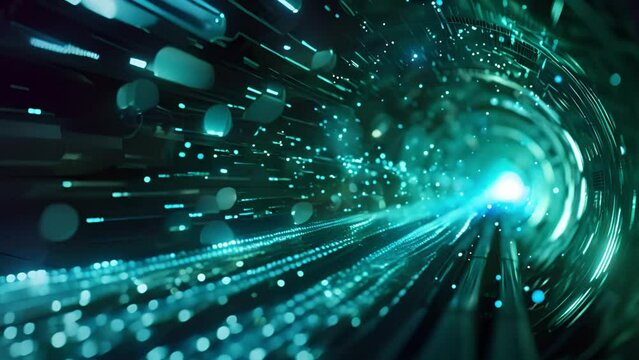 Abstract tech tunnel streaks of light convey speed and connectivity
