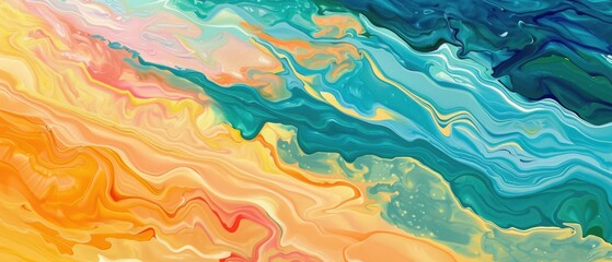 Abstract Landscape Illustration with Flowing Wave-Like Patterns in Vibrant Colors